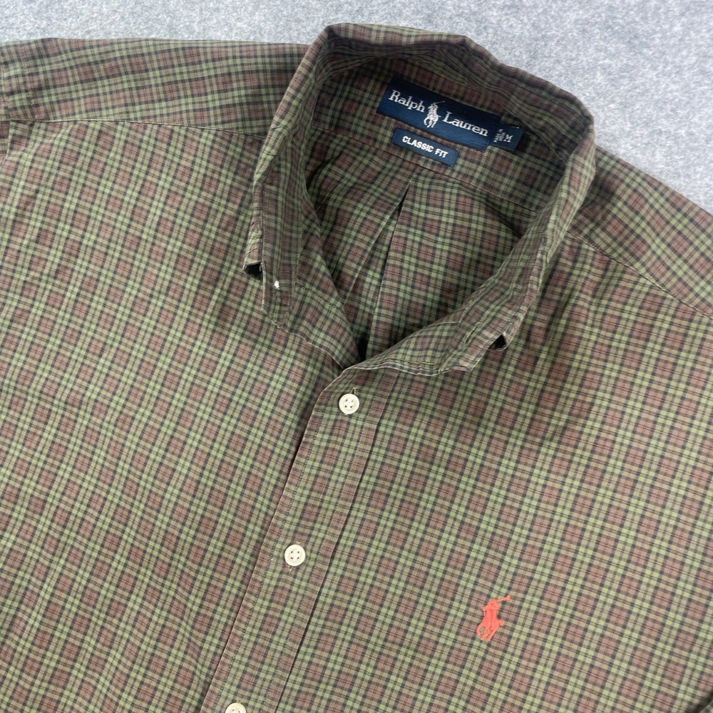 Ralph Lauren Mens Button Down Shirt M Green Plaid Long Sleeve Classic Fit